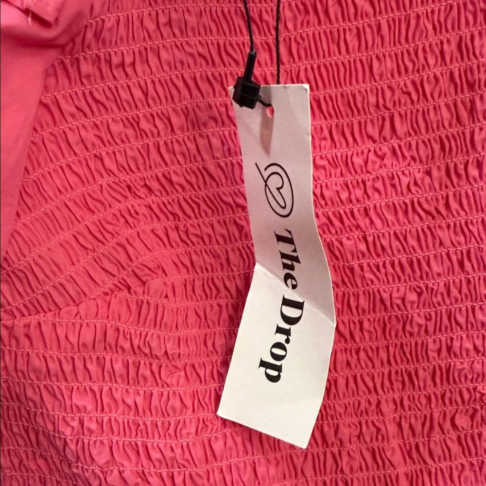 The Drop Smocked Square-Neck Ruffle Puff-Sleeve Blouse in Hot Pink - Picture 3 of 9